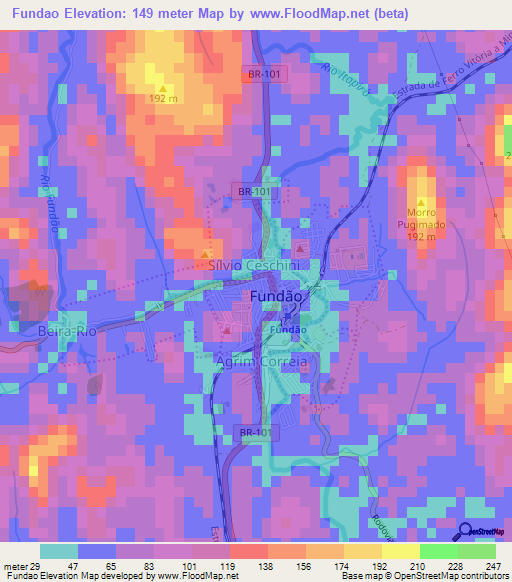 Fundao,Brazil Elevation Map