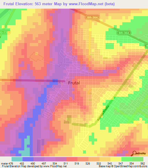 Frutal,Brazil Elevation Map