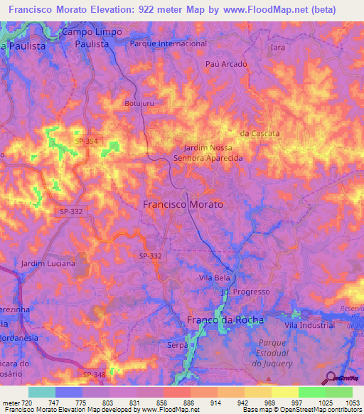 Francisco Morato,Brazil Elevation Map