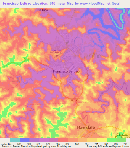 Francisco Beltrao,Brazil Elevation Map