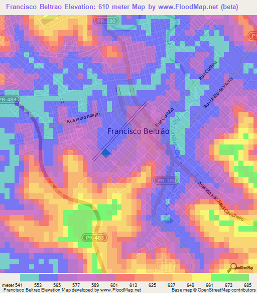 Francisco Beltrao,Brazil Elevation Map