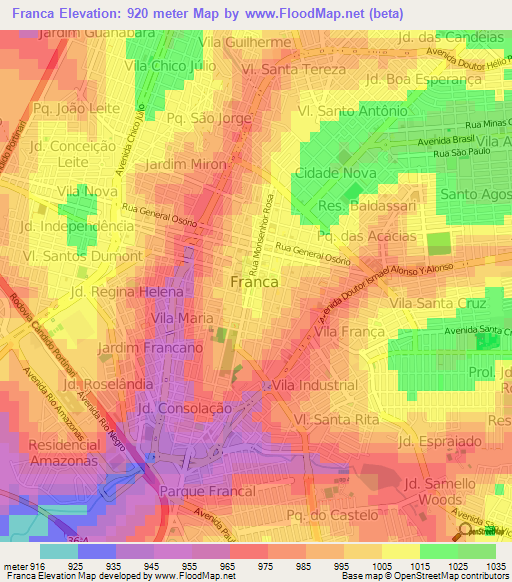 Franca,Brazil Elevation Map