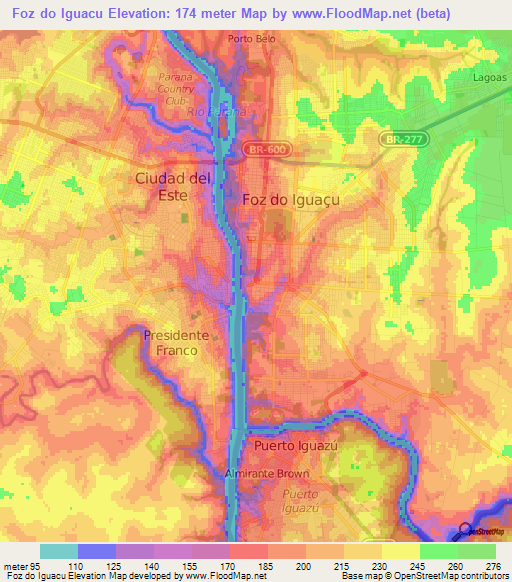 Foz do Iguacu,Brazil Elevation Map