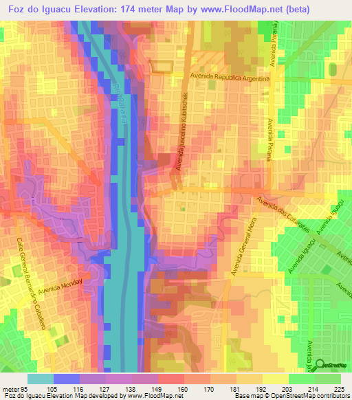 Foz do Iguacu,Brazil Elevation Map