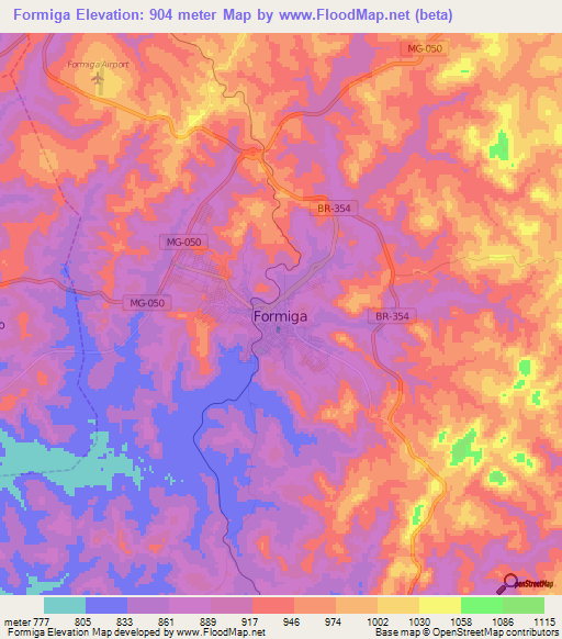 Formiga,Brazil Elevation Map