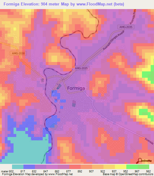 Formiga,Brazil Elevation Map