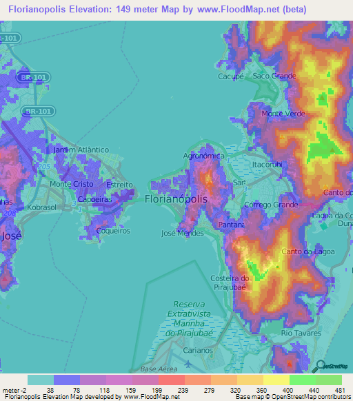 Florianopolis,Brazil Elevation Map