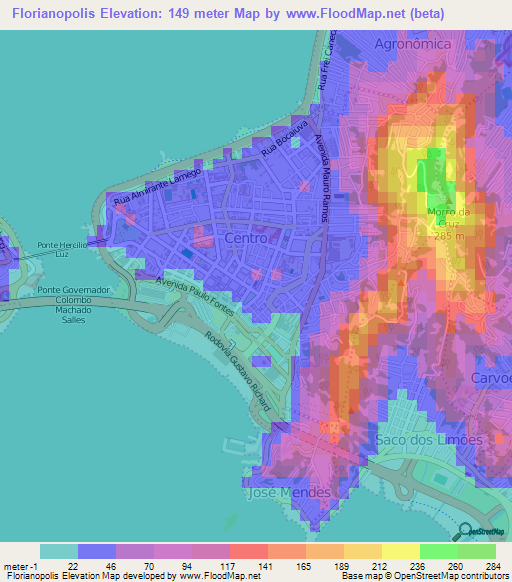 Florianopolis,Brazil Elevation Map