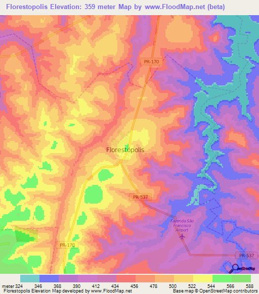 Florestopolis,Brazil Elevation Map