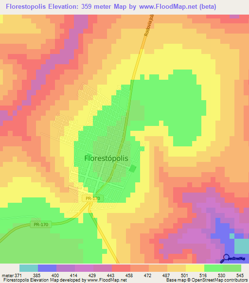 Florestopolis,Brazil Elevation Map