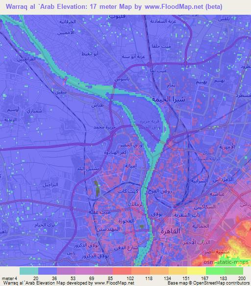 Warraq al `Arab,Egypt Elevation Map