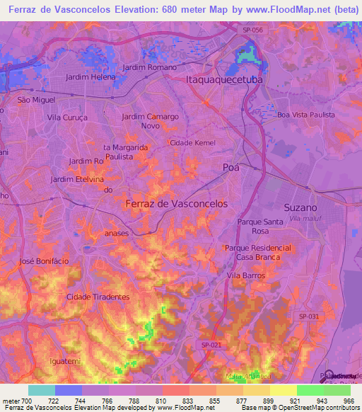 Ferraz de Vasconcelos,Brazil Elevation Map