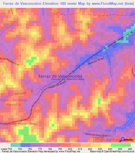 Ferraz de Vasconcelos,Brazil Elevation Map