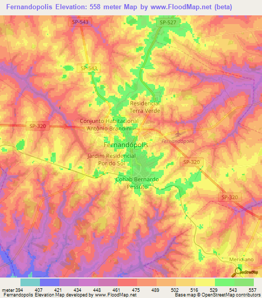 Fernandopolis,Brazil Elevation Map