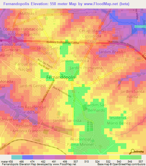 Fernandopolis,Brazil Elevation Map