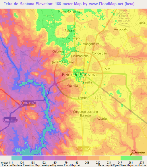 Feira de Santana,Brazil Elevation Map