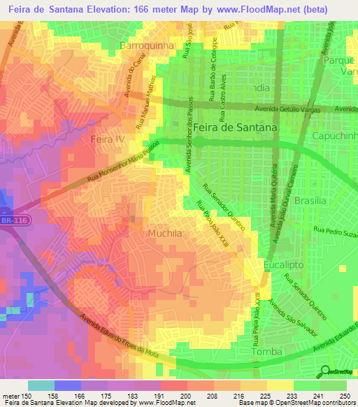 Feira de Santana,Brazil Elevation Map