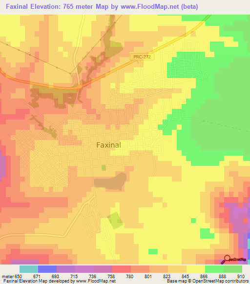 Faxinal,Brazil Elevation Map