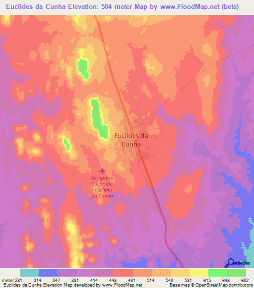 Euclides da Cunha,Brazil Elevation Map