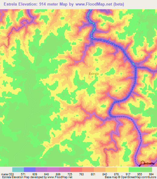 Estrela,Brazil Elevation Map