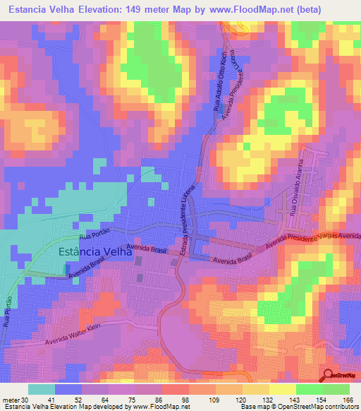 Estancia Velha,Brazil Elevation Map