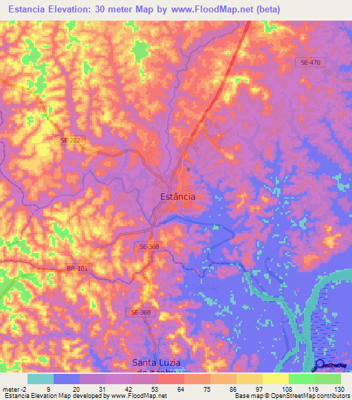 Estancia,Brazil Elevation Map