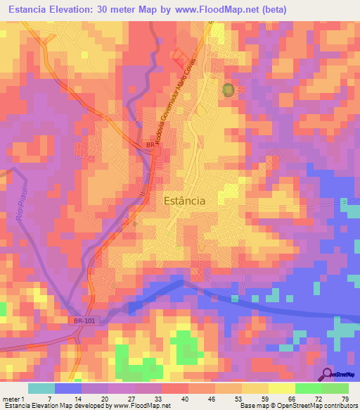 Estancia,Brazil Elevation Map