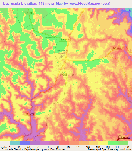 Esplanada,Brazil Elevation Map