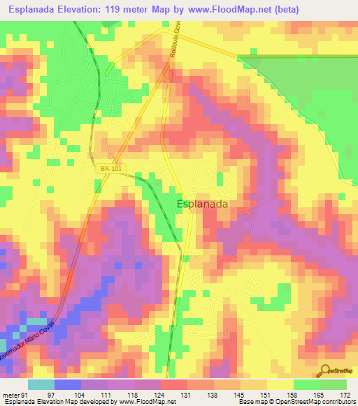 Esplanada,Brazil Elevation Map