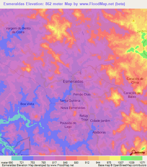 Esmeraldas,Brazil Elevation Map