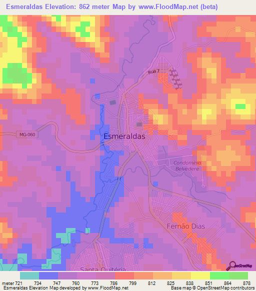 Esmeraldas,Brazil Elevation Map