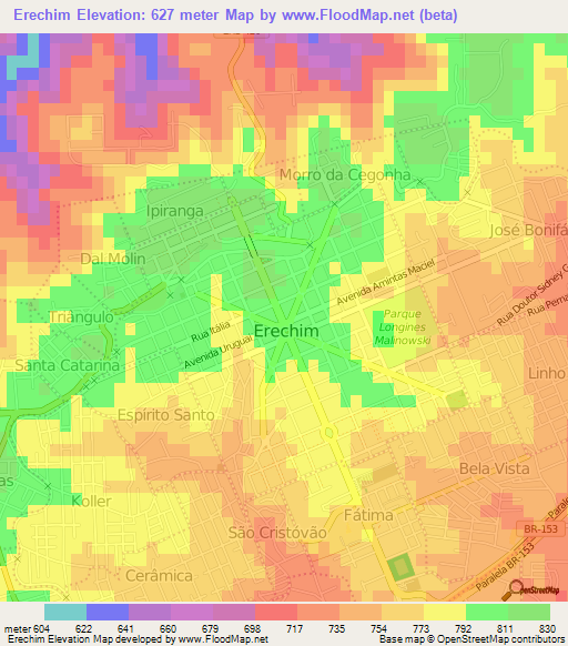 Erechim,Brazil Elevation Map