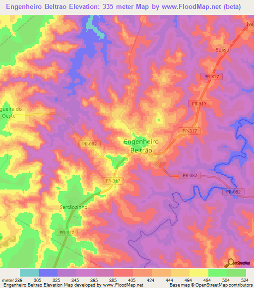 Engenheiro Beltrao,Brazil Elevation Map