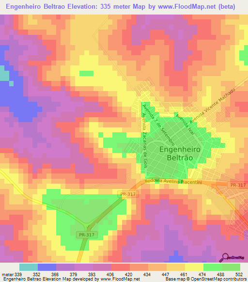 Engenheiro Beltrao,Brazil Elevation Map