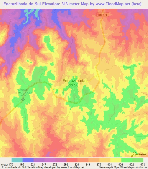 Encruzilhada do Sul,Brazil Elevation Map