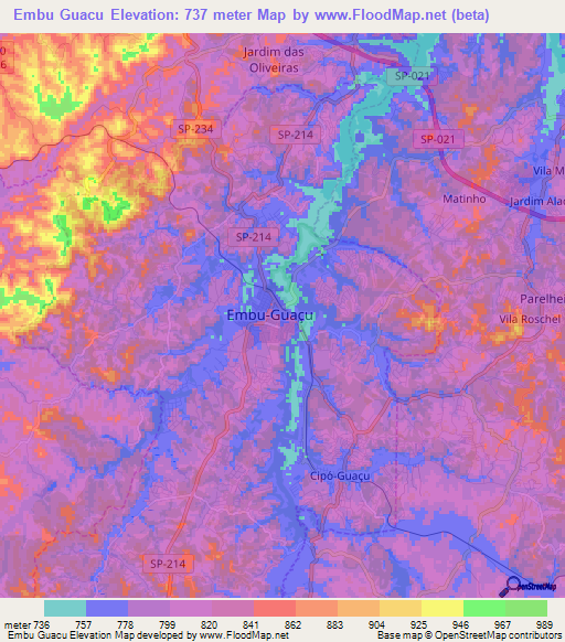 Embu Guacu,Brazil Elevation Map