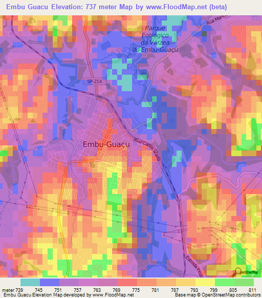 Embu Guacu,Brazil Elevation Map