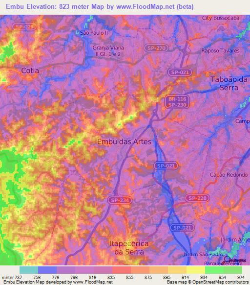 Embu,Brazil Elevation Map