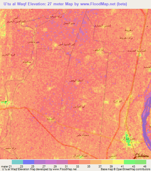 U`tu al Waqf,Egypt Elevation Map