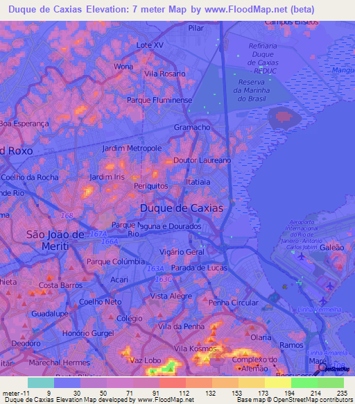 Duque de Caxias,Brazil Elevation Map
