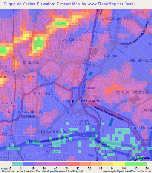 Duque de Caxias,Brazil Elevation Map