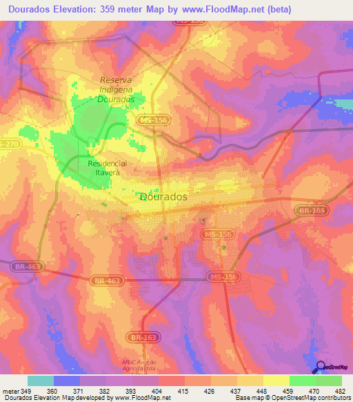 Dourados,Brazil Elevation Map