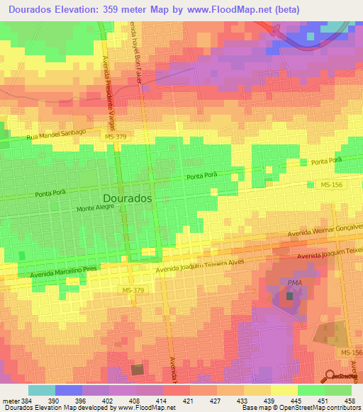 Dourados,Brazil Elevation Map