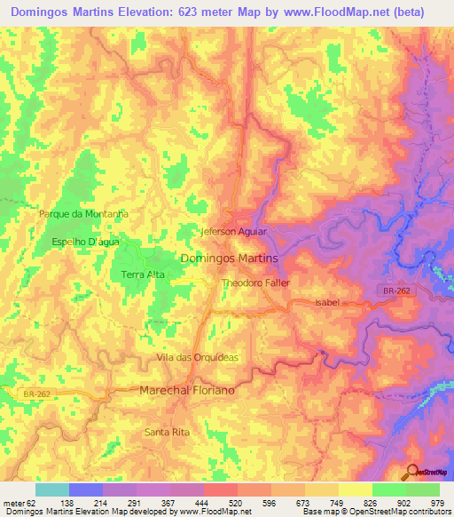 Domingos Martins,Brazil Elevation Map