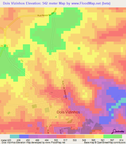 Dois Vizinhos,Brazil Elevation Map