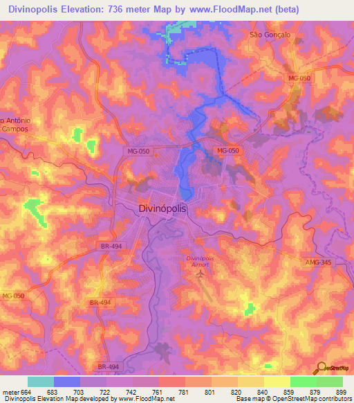 Divinopolis,Brazil Elevation Map