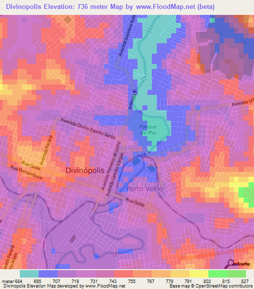 Divinopolis,Brazil Elevation Map