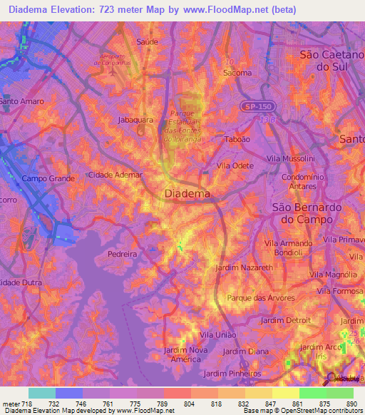 Diadema,Brazil Elevation Map