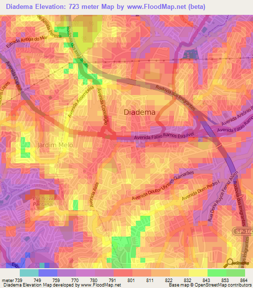 Diadema,Brazil Elevation Map