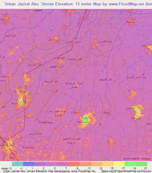 `Urban Jazirat Abu `Umran,Egypt Elevation Map